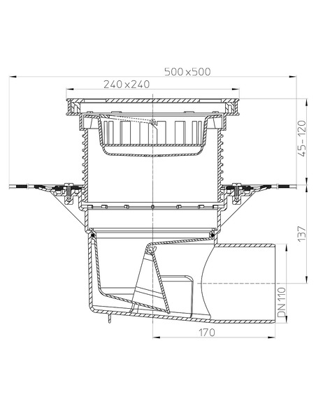 Трап HL615HS с горизонтальным выпуском DN 110