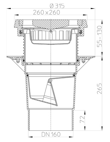 Трап HL616.1/5 с вертикальным выпуском DN 160