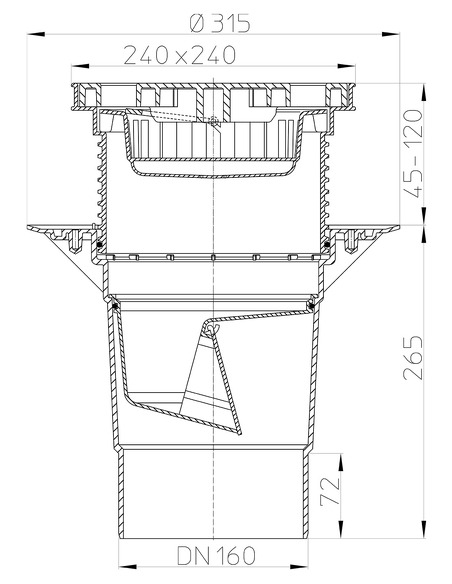 Трап HL616L/5 с вертикальным выпуском DN 160 Трап HL616L/5 с вертикальным выпуском DN 160