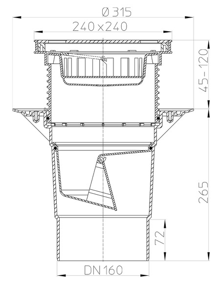 Трап HL616S/5 с вертикальным выпуском DN 160