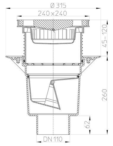 Трап HL616/1 с вертикальным выпуском DN 110
