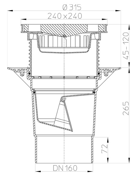 Трап HL616/5 с вертикальным выпуском DN 160
