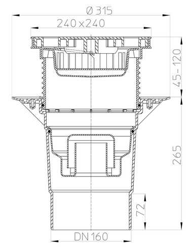 Трап HL616LW/5 с вертикальным выпуском DN 160