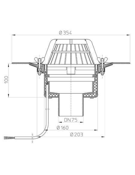 Кровельная воронка HL62.1/7 DN75 с электрообогревом