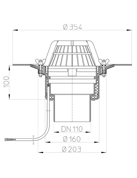 Кровельная воронка HL62.1/1 DN110 с электрообогревом