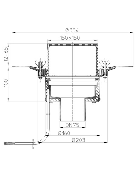 Кровельная воронка HL62.1B/7 DN75 с электрообогревом