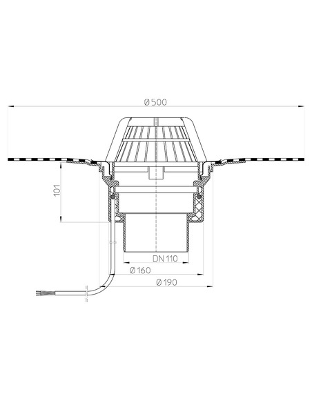 Кровельная воронка HL62.1H/1 DN110 с электрообогревом