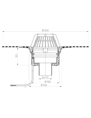 Кровельная воронка HL62.1H/7 DN75 с электрообогревом