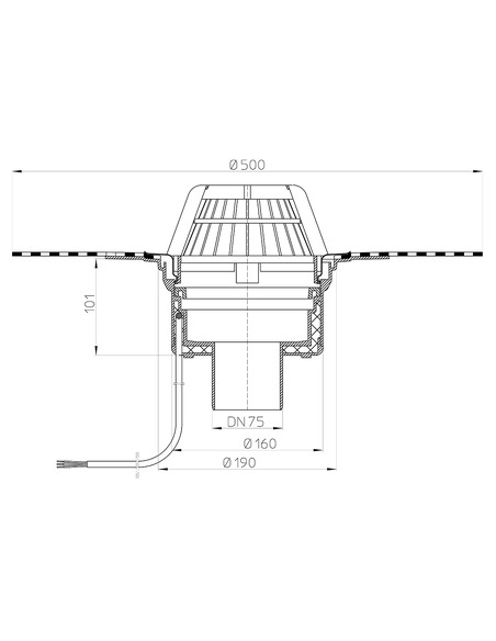 Кровельная воронка HL62.1H/7 DN75 с электрообогревом