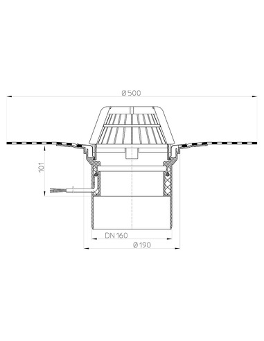 Кровельная воронка HL62.1H/5 DN160 с электрообогревом