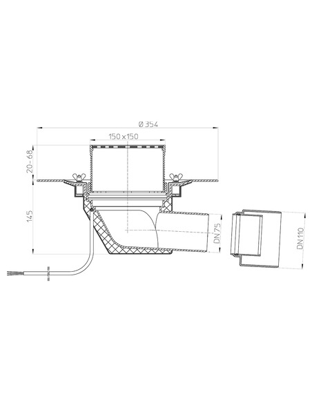 Кровельная воронка HL64.1B DN75/110 с электрообогревом