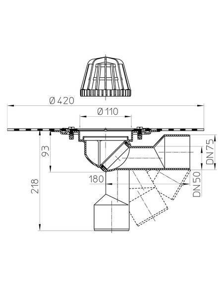 Кровельная воронка HL80.3H DN50/75 Кровельная воронка HL80.3H DN50/75