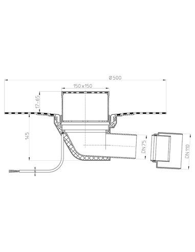 Кровельная воронка HL64.1BH DN75/110 с электрообогревом