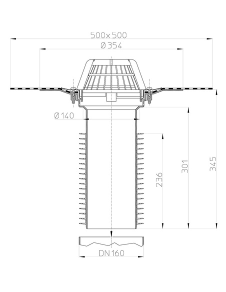Кровельная воронка HL69H/5 DN160