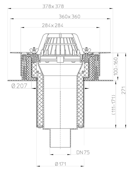 Кровельная воронка HL63/7 DN75