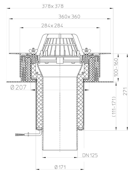 Кровельная воронка HL63.1/2 DN125 с электрообогревом