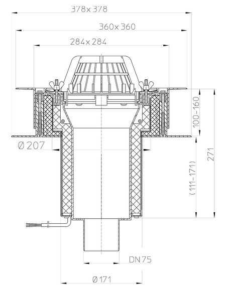 Кровельная воронка HL63.1/7 DN75 с электрообогревом