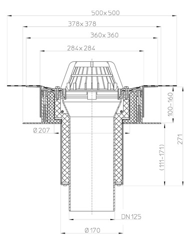 Кровельная воронка HL63H/2 DN125