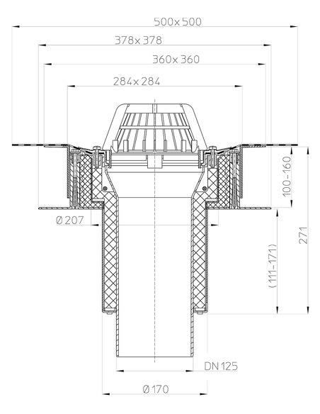 Кровельная воронка HL63H/2 DN125