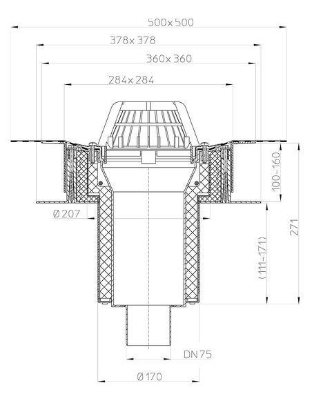 Кровельная воронка HL63H/7 DN75