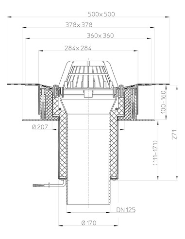 Кровельная воронка HL63.1H/2 DN125 с электрообогревом