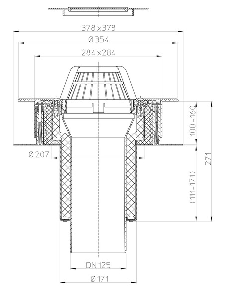 Кровельная воронка HL63P/2 DN125