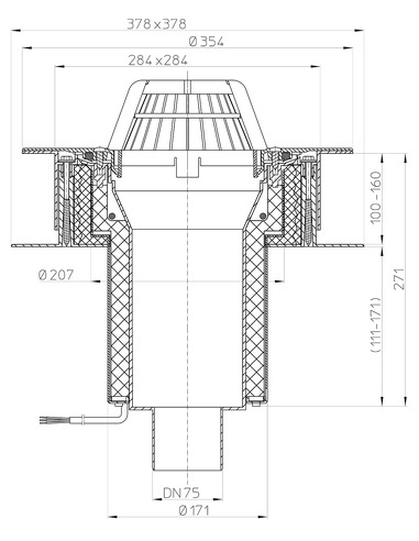 Кровельная воронка HL63.1P/7 DN75 с электрообогревом
