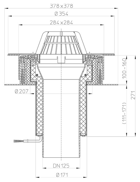 Кровельная воронка HL63.1P/2 DN125 с электрообогревом