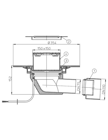 Кровельная воронка HL64.1BP/1 DN110 с электрообогревом