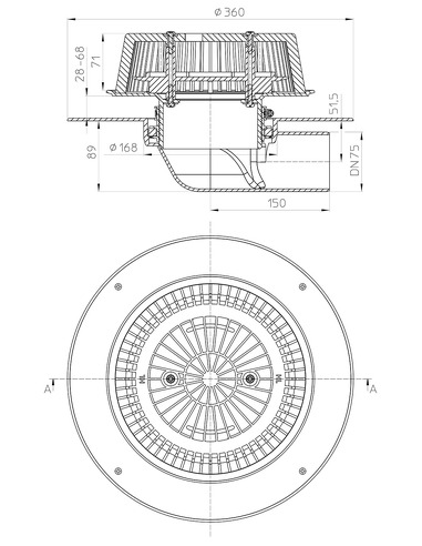 Кровельная воронка HL64FPowerSafe DN75