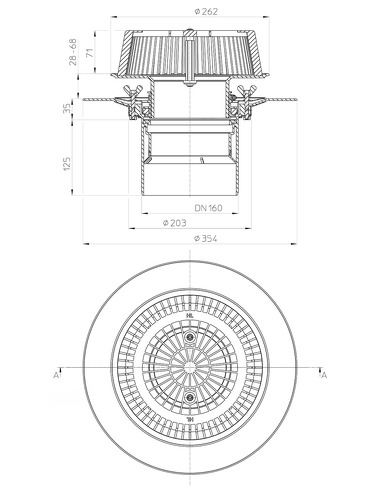 Кровельная воронка HL62Safe/5 DN160
