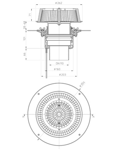 Кровельная воронка HL62.1Safe/1 DN110 с электроподогревом