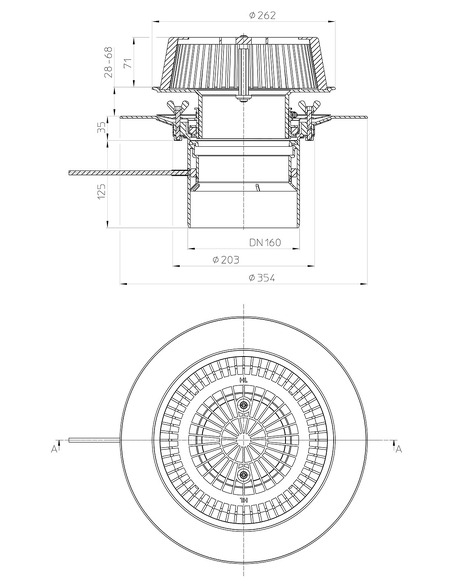Кровельная воронка HL62.1Safe/5 DN160 с электроподогревом