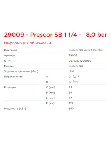 Клапан предохранительный Flamco Prescor SB 1 1/4"х1 1/2" 8 бар