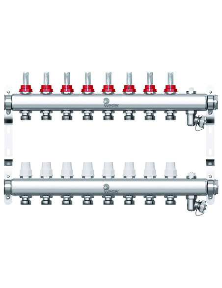 Коллектор WESTER из нержавеющей стали с расходомерами 8 вых. с воздухоотводчиком и сливом