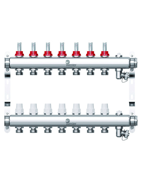 Коллектор WESTER из нержавеющей стали с расходомерами 7 вых. с воздухоотводчиком и сливом
