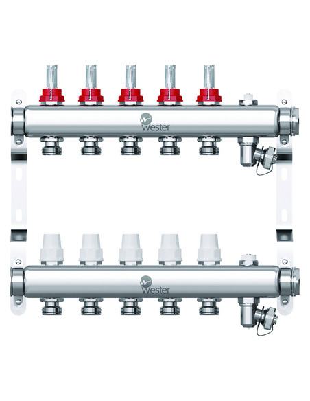 Коллектор WESTER из нержавеющей стали с расходомерами 5 вых. с воздухоотводчиком и сливом