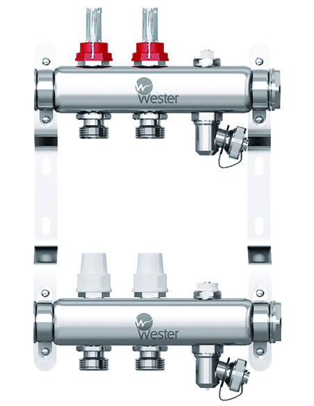 Коллектор WESTER из нержавеющей стали с расходомерами 2 вых. с воздухоотводчиком и сливом