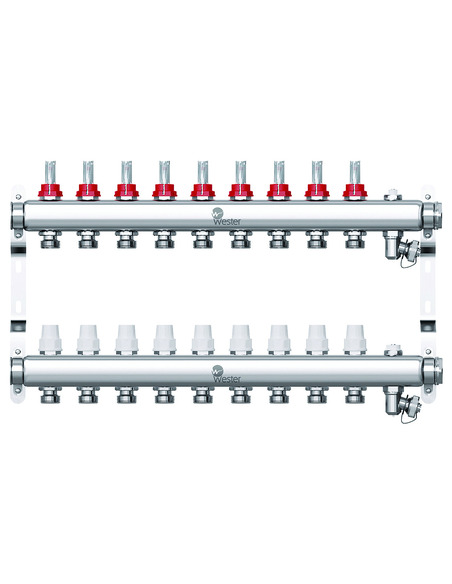 Коллектор WESTER из нержавеющей стали с расходомерами 9 вых. с воздухоотводчиком и сливом