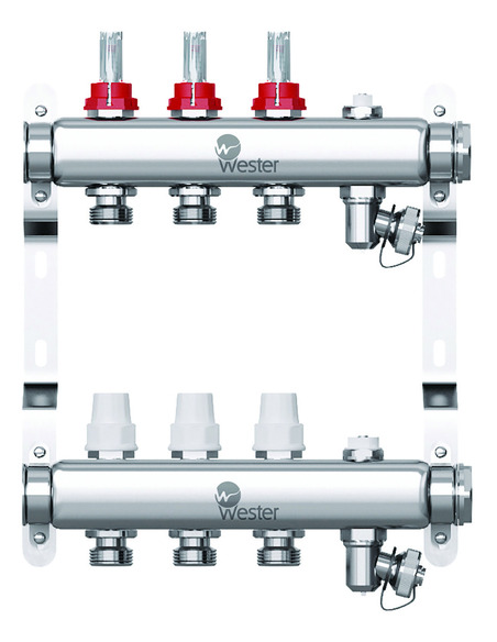 Коллектор WESTER из нержавеющей стали с расходомерами 3 вых. с воздухоотводчиком и сливом