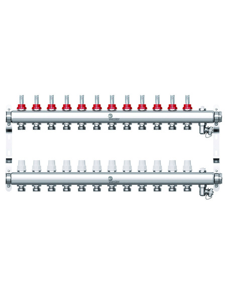 Коллектор WESTER из нержавеющей стали с расходомерами 12 вых. с воздухоотводчиком и сливом