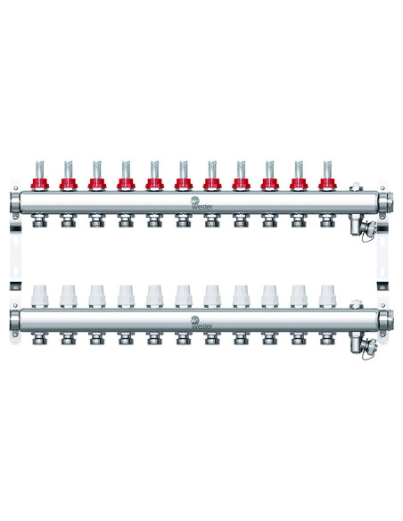 Коллектор WESTER из нержавеющей стали с расходомерами 11 вых. с воздухоотводчиком и сливом