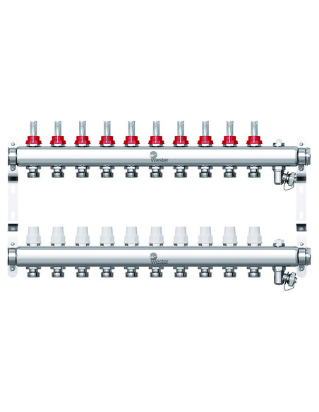 Коллектор WESTER из нержавеющей стали с расходомерами 10 вых. с воздухоотводчиком и сливом