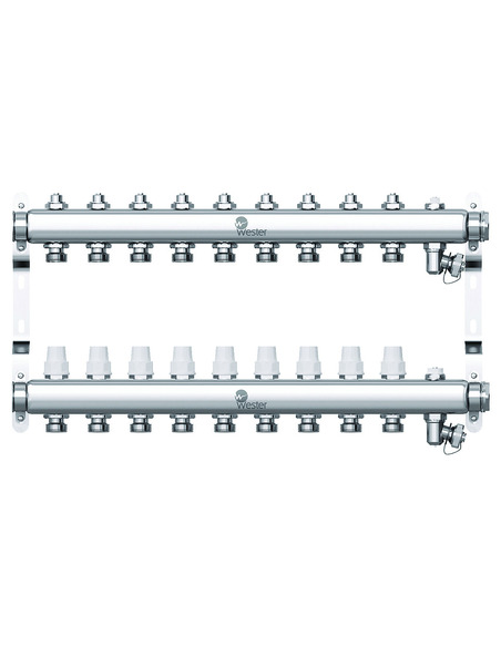 Коллектор WESTER из нержавеющей стали без расходомеров 9 вых. с воздухоотводчиком и сливом