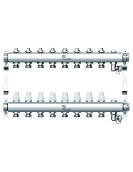 Коллектор WESTER из нержавеющей стали без расходомеров 8 вых. с воздухоотводчиком и сливом