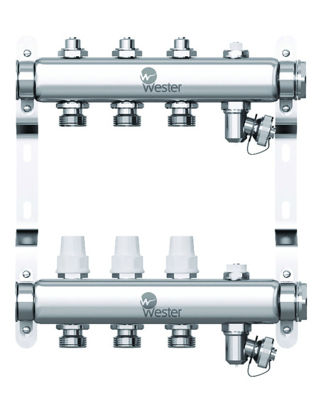 Коллектор WESTER из нержавеющей стали без расходомеров 3 вых. с воздухоотводчиком и сливом