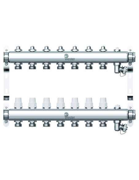Коллектор WESTER из нержавеющей стали без расходомеров 7 вых. с воздухоотводчиком и сливом