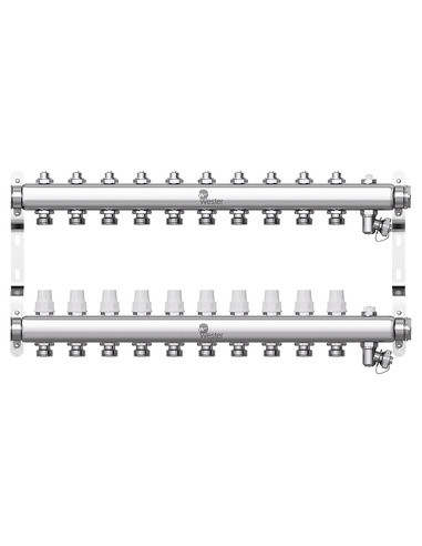 Коллектор WESTER из нержавеющей стали без расходомеров 10 вых. с воздухоотводчиком и сливом
