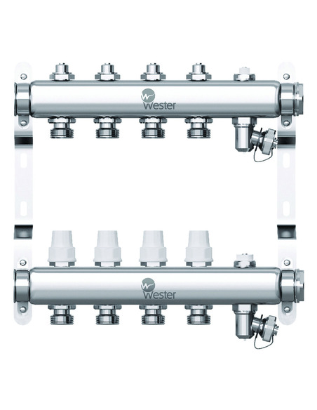 Коллектор WESTER из нержавеющей стали без расходомеров 4 вых. с воздухоотводчиком и сливом