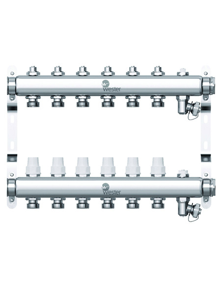Коллектор WESTER из нержавеющей стали без расходомеров 6 вых. с воздухоотводчиком и сливом